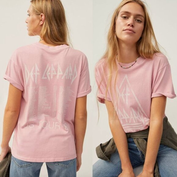 Pink Def Leppard Graphic Tee Short Sleeve Anthropologie Let Luv (NWT) - Picture 3 of 3